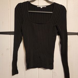 Veronica Beard Ribbed Black Sweater Fitted Minimalist Chic Top Size Large